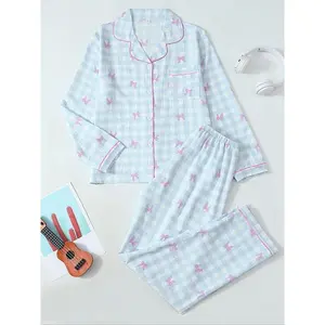 Women's Spring & Fall Sleepwear Set, 2-Piece Long Sleeve Pajamas, Casual Cartoon Pattern, Fitted Home Wear, Comfortable