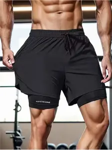 4-Pack Men’s Quick-Dry Sports Shorts – Faux Two-Piece Design, Double Layer Anti-Exposure Running Training Shorts, Breathable Stretch Fitness Knee-Length Shorts, Available in Multiple Colors for Summer Sports