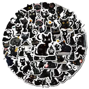 56pcs New Cartoon Black Cat Graffiti Sticker Series Decals Stickers Decal Set, Suitable for Faith Based Designs Such As Scrapbooks, Diaries, Laptops, Water Bottles, Cars, Etc., with Positive Messages As Gifts