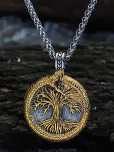 Vintage Viking Nordic Tree of Life World Serpent Necklace, Cuban Link Chain, Odin Jewelry Amulet for Unisex, Perfect Valentine's and Birthday Gift