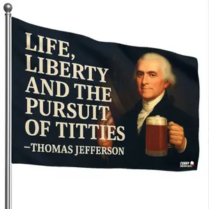 Funny American Flags Life Liberty and the Pursuit of Titties Thomas Jefferson 3x5 Outdoor Durable Grommets College Decor Man Cave Bald Eagle Banner