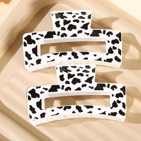 Cute Cow Print Hair Claws, 2pcs/set Women's Hollow out Design Trendy Hair Claws, Chic Gorgeous Hair Accessories for Hairstyle Decor