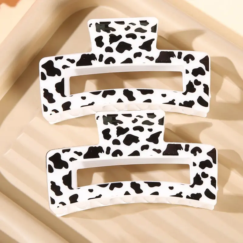 Cute Cow Print Hair Claws, 2pcs/set Women's Hollow out Design Trendy Hair Claws, Chic Gorgeous Hair Accessories for Hairstyle Decor