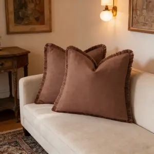 2 Piece Linen Fringe Pillow Covers, Boho Farmhouse Style Cushion Cases, Soft Sofa Bed Living Room Decorative Pillows, 18x18 Inch