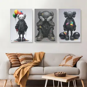 Fashion Bear Canvas Painting with Frame, 3Counts Set Modern Wall Art Decor for Home Living Room, Bedroom, Office, 2025 Home Decorative Gift