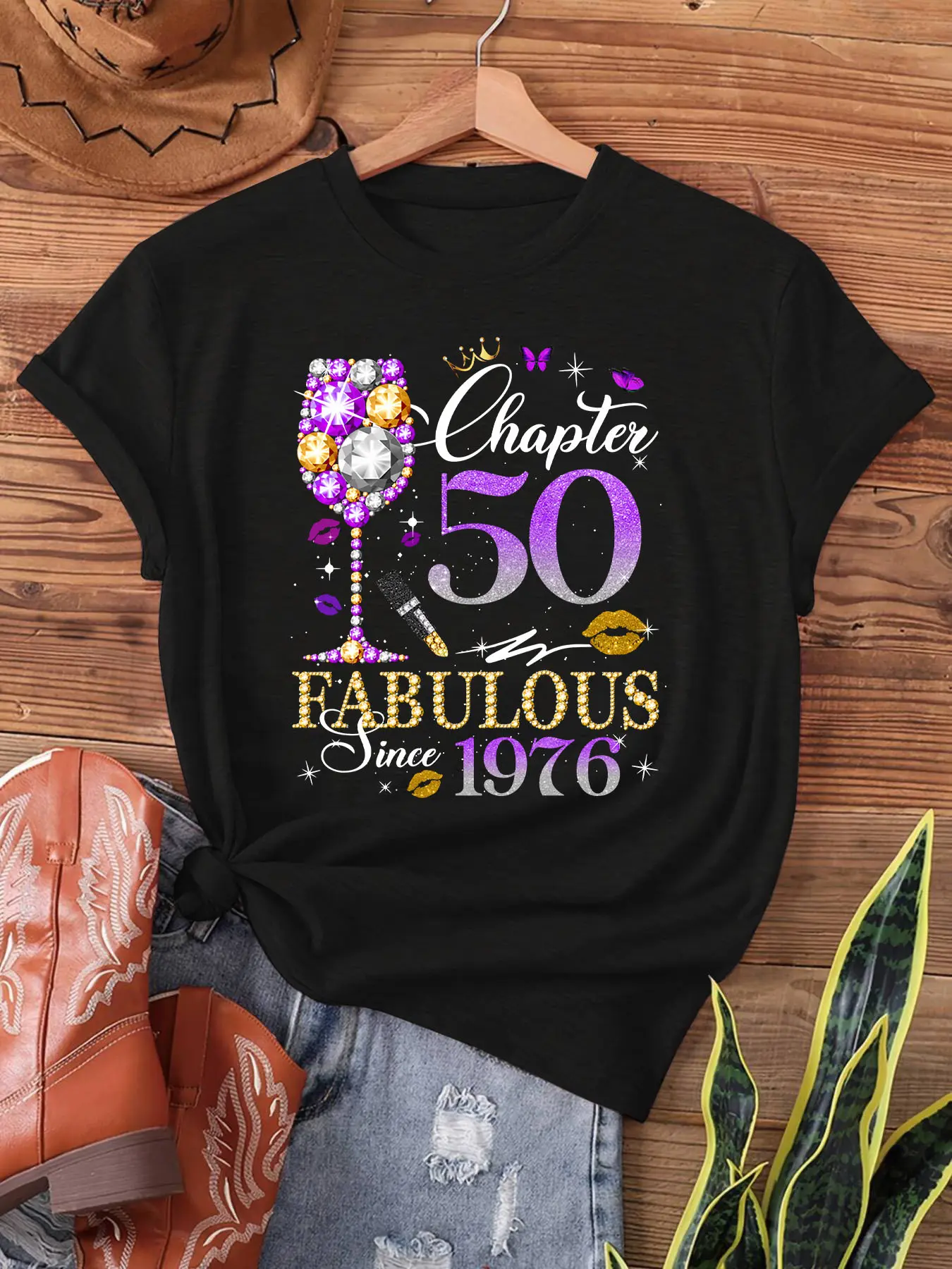 Chapter 50 Fabulous Since 1976 50th Birthday Print unisex soft cotton short sleeve t shirt, vintage graphic casual tee for men women teens, perfect birthday holiday gift for camping travel gym daily street casual wear