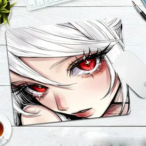 White Hair Anime Girl Mouse Pad Square Rubber Mouse Pad, Locked Edge, Non-slip, Smooth Surface. Computer Accessory for Office & Gaming, Fits Laptop & PC. Available in Large 45×40cm and Small 22×18cm.