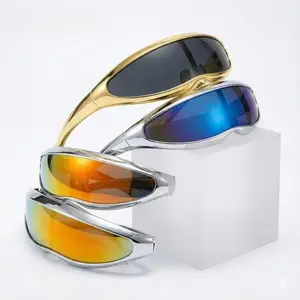 Viral Y2K Futuristic Sunglasses for Women Men, Cyberpunk Shield Visor Eyewear, Metallic Wrap Around Rave Festival Glasses, Trendy 2026 Aesthetic Streetwear Accessory, Space Age Sun Glasses