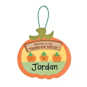 5 1/4" x 5" Thumbprint Pumpkin Patch Sign Craft Kit - Makes 12