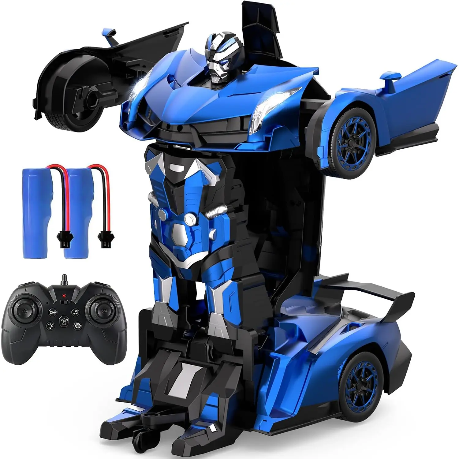YOHER Transform Remote Control Car, 1:12 Big Size Transform RC  Robot, 2-in-1 Robot Car Toy with Music and Light, Gesture Sensing, 360° Automatic Deformation, for Boys and Girls, Blue