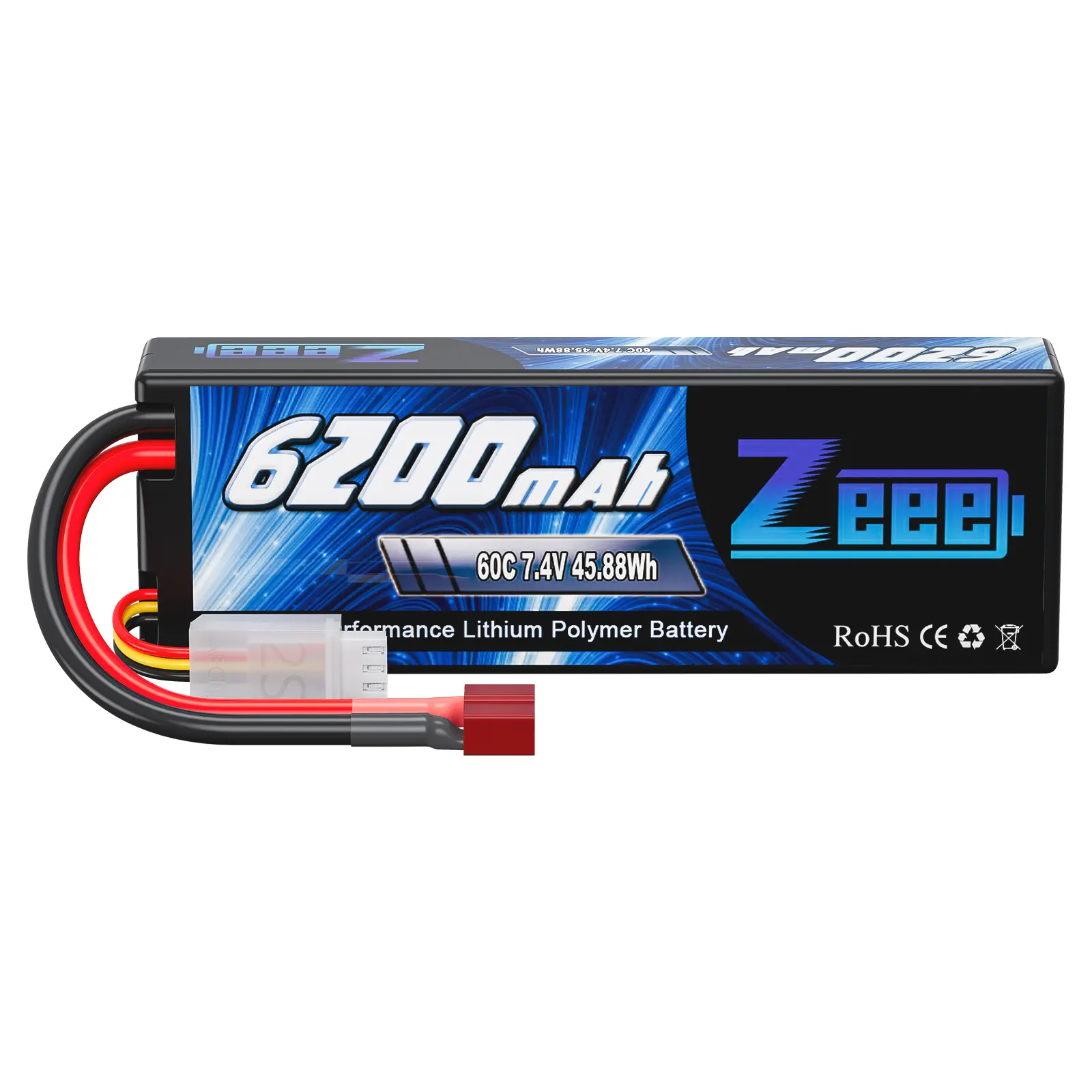 Zeee 7.4V 60C 6200mAh 2S RC Lipo Battery Hardcase with Deans Connector for RC Vehicles Car Truck Truggy Boat(1 Pack) Lipo Battery Pack for RC Vehicles