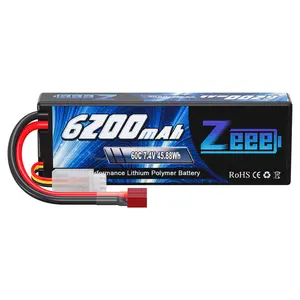 Zeee 7.4V 60C 6200mAh 2S RC Lipo Battery Hardcase with Deans Connector for RC Vehicles Car Truck Truggy Boat(1 Pack) Lipo Battery Pack for RC Vehicles