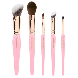 Bdellium Tools Pink Golden Triangle Face & Eyes Set with BDHD Brushes for Foundation Contour Blusher Concealer Blending & Eyeliner Vegan Soft Synthetic Bristles Rose Gold Ferrule
