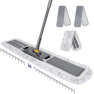 36" Commercial Dust Mops for Floor Cleaning,  Professional Industrial Mop with 3 Pads, Heavy Duty Commercial Mop with 62'' Long Handle,Large Floor Mops for Office Garage Warehouse Factory Mall
