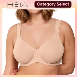 HSIA Joan Comfortzone Full Coverage Unlined Seamless Plus Size Underwire Support Wider Cushioned Straps Reduces 1 to 1.5 Cup Sizes U Shaped Smoothing Back Breathable Naked Feel Everyday T Shirt Bra for Curvy Women Shaping Lingerie
