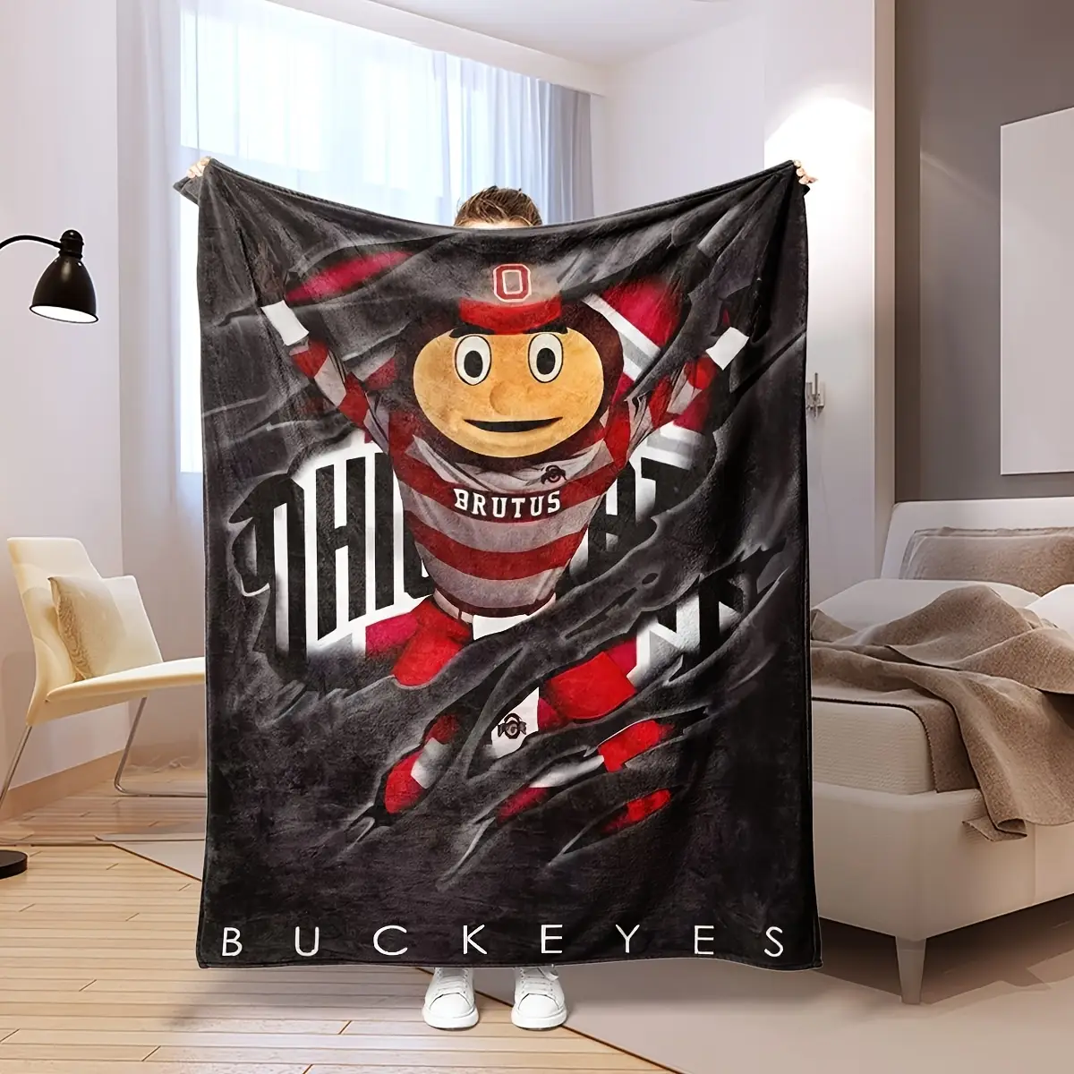 Ohio State University Potato Team Fleece Blanket - Bright Mascot Design, Soft and Comfortable Polyester Fiber, Suitable for All Seasons on Bed, Sofa,