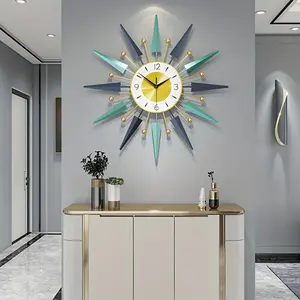 Large Wall Clock Metal Decorative, Mid Century Silent Non-Ticking Big Clocks, Modern Home Decorations for Living Room,Bedroom,Dining Room, Office, 24 inch