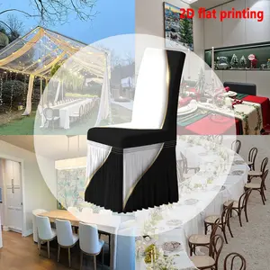 2/4/6pcs,2D flat printing,Elegant Gold Print Elastic Dining Chair Covers,Polyester Fiber, Easy Install & Reusable Washable, Ideal for Restaurants Hotels Weddings
