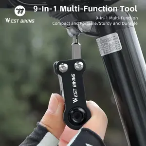 WEST BIKING Compact 9 in 1 Multi Functional Bicycle Repair Tool Set. Mini Bike Wrench Tool Kit with Quick Inflation Valve