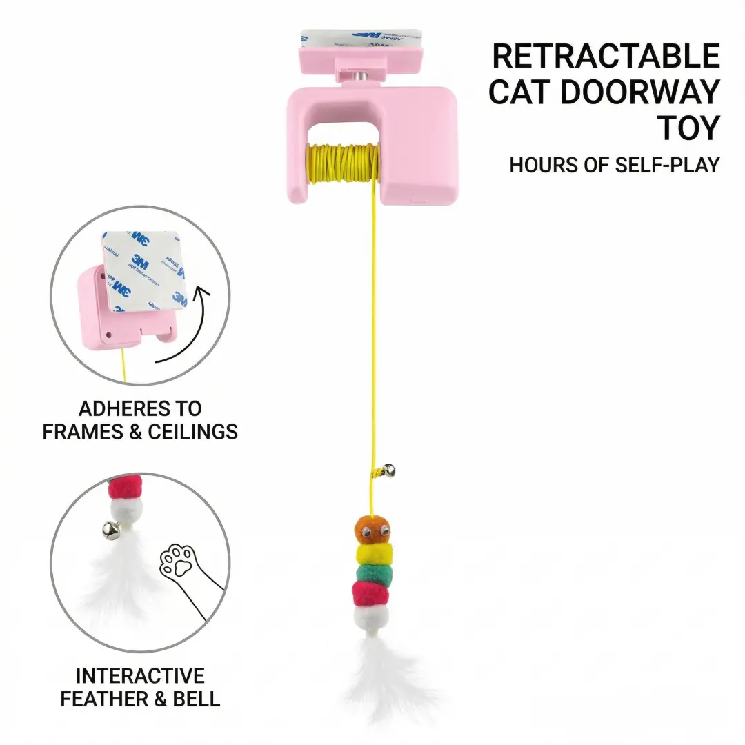 ABS Plastic Interactive Cat Toy with Ball - Automatic Door-Hanging, Detachable Base, Safe Fun Self-Play for Indoor Cats