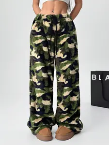 Women's Camo Flannel Sweatpants Leopard Print Warm Fleece Streetwear Hip Hop Dance Motorcycle School Fashion Trendy Casual Sportswear