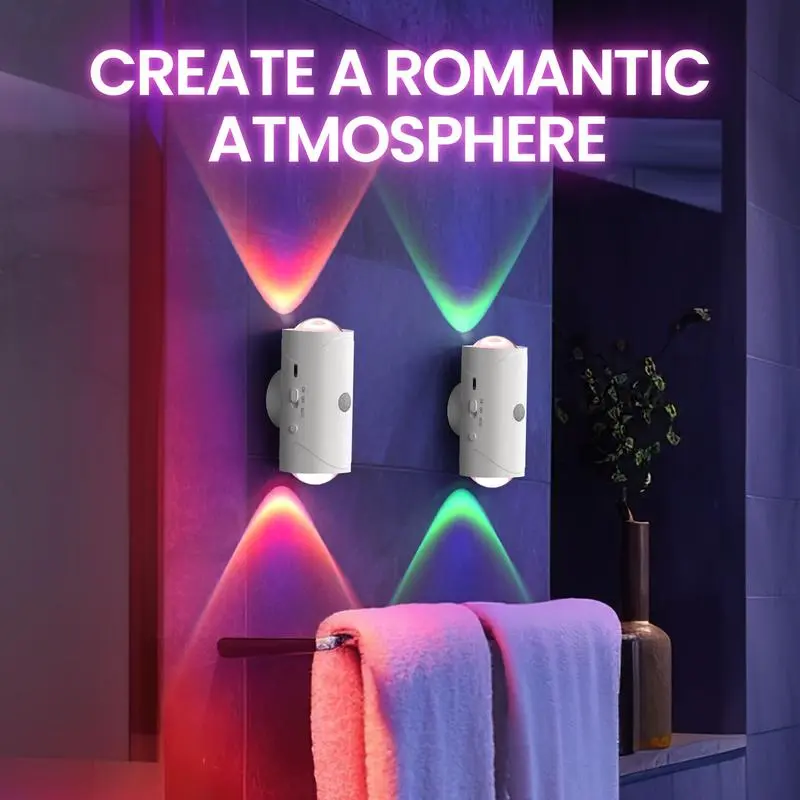 Smart Rechargeable LED Night Light with Motion Sensor - RGB Gradient Ambient Lighting, Dimmable Wall Lamp. Magnetic & Stick-On Design, USB Charging, Long Battery Life for Bedroom, Stairs, Hallway, Entryway & Halloween/Christmas Decor.Valentine's