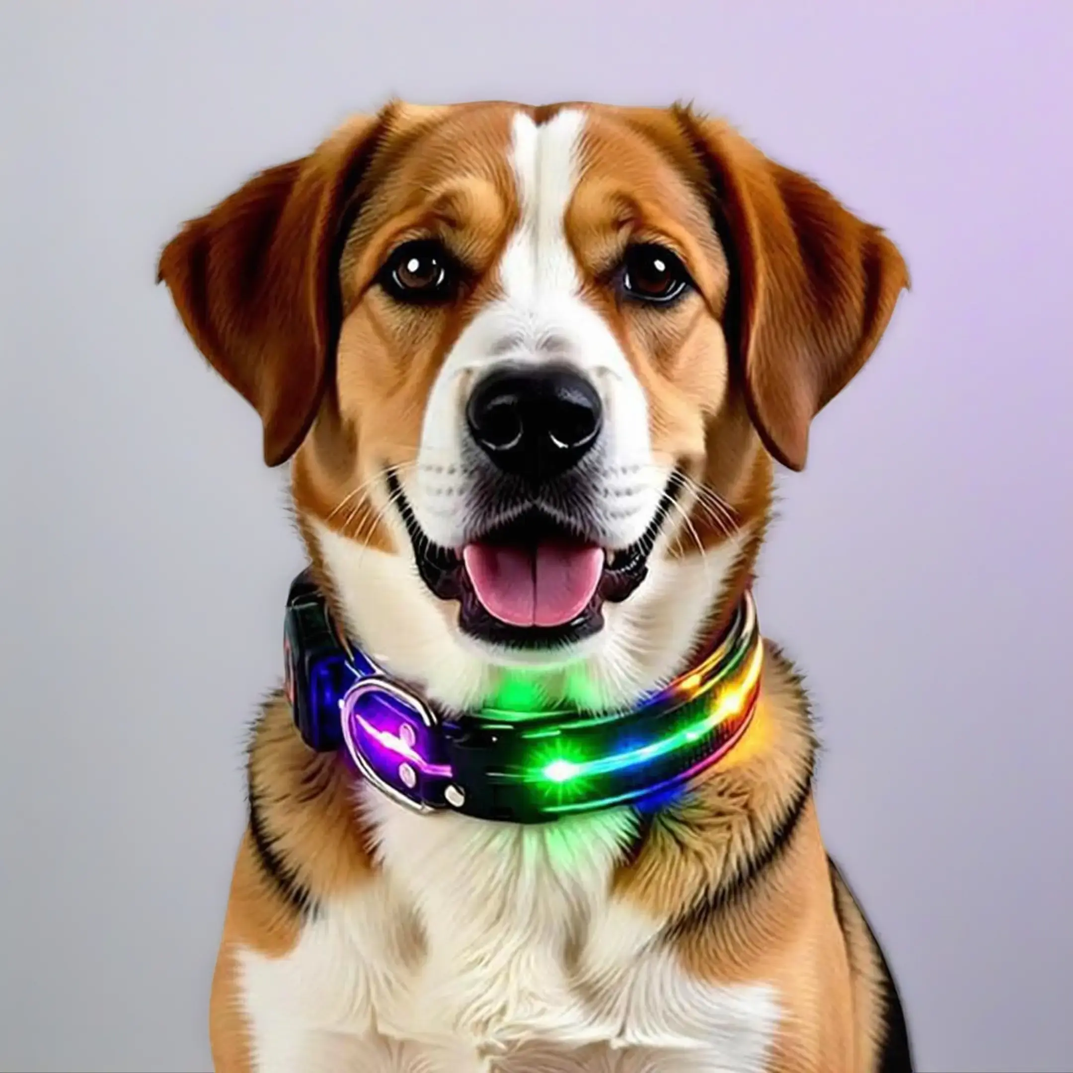Rakai 10-Mode RGB LED Safety Light Dog Collar - 0.984in Nylon Fabric, USB Rechargeable, IPX7 Waterproof, 100m Visibility, Quick-Release Buckle, Anti-Rust D-Ring, Detachable, Hand Wash Only, Universal Fit, Safe Durable Pet Collar for Night Walking, Collars