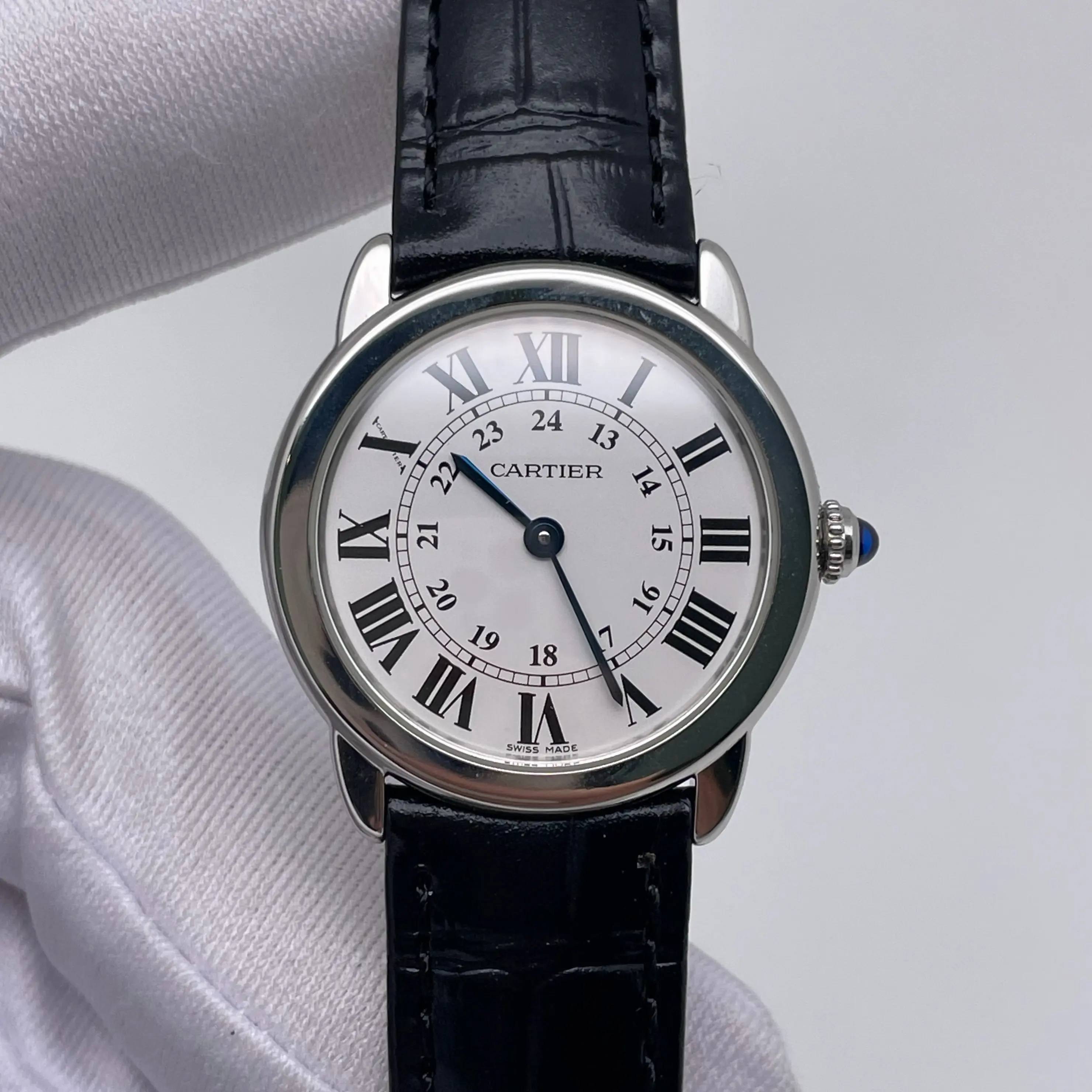Wa/Ronde Solo de Cartier Watch, Small Model, Steel,Quartz Movement, Silvered Dial, Leather Strap/8583