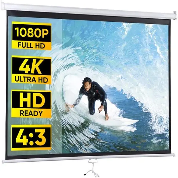 Zenstyle Front HD Projector Screen, 72" 4:3 Manual Lock Roll-Down Design, Durable Metal-Mount Shell, Anti-Dust Fabric for 74.4" 4:3 Movie Home Theater Use