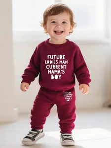 Newborn Baby Boy Girl Long Sleeve Round Neck Sweatshirt Set, Cartoon Letter Print Design, Casual, Soft, Comfortable & Cozy Fabric for Daily Wear, Fall outfit, Baby Clothing