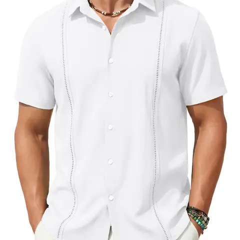 COOFANDY Mens Short Sleeve Cuban Guayabera Shirt Casual Summer Beach Button Down Shirts Menswear Top Clothing Soft