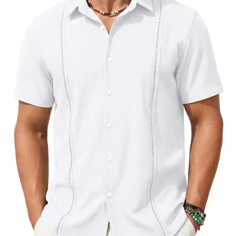 COOFANDY Mens Short Sleeve Cuban Guayabera Shirt Casual Summer Beach Button Down Shirts Menswear Top Clothing Soft