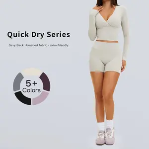 Tenwolf women’s casual athletic fleece workout set—push-up, shock-absorbing, double-waistband design for tummy control and butt lift; long-sleeve running yoga outfit