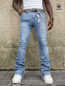 Men’s blue flared jeans, casual slim-fit flare pants, stretchy pencil-flare trousers with a loose hem design, comfortable fit, durable fabric, suitable for everyday wear and outdoor activities (accessories not included). Wide Leg Hip Hop