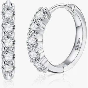 Moissanite Huggie Earrings for Women,   ClaritMoissanite Huggie Earrings for   D Color Clarity Round Cut Hoop Earrings 18k White Gold Plated 925 Sterling Silver