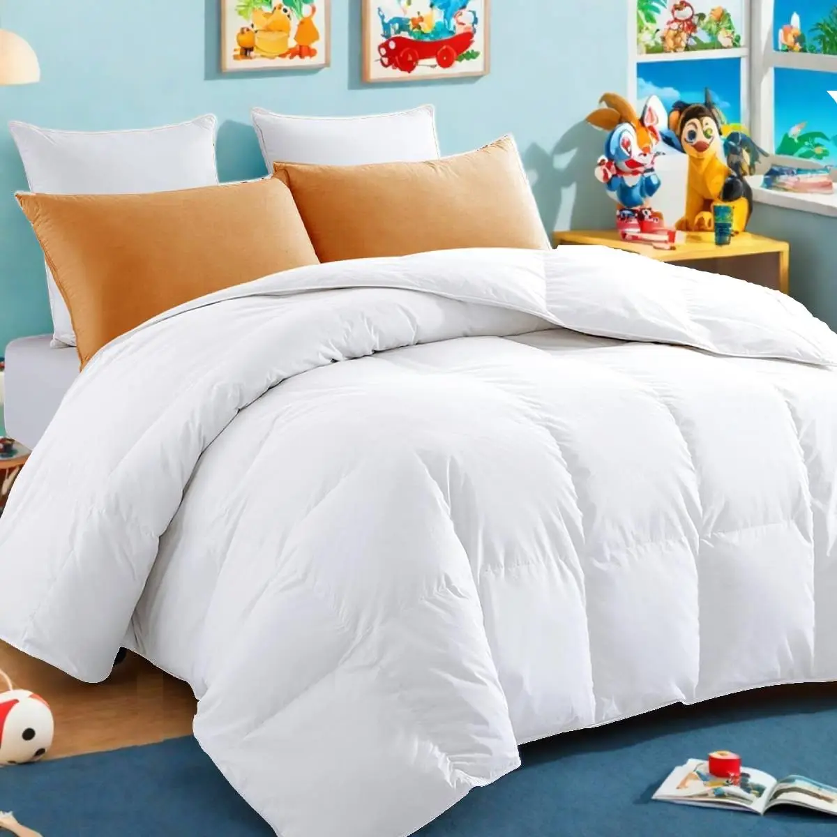 【Back To School】ELNIDO QUEEN Spring Reversible Down Alternative Quilted White soft lightweight Comforter without a pillowcase- anti-drop-Machine Washa