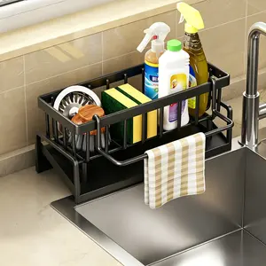[Summer Vibes ]Stainless Steel Kitchen Sink Organizer - Under Sink Caddy & Sponge Holder with Drainer - Rustproof Countertop Storage Rack  dish drying racks