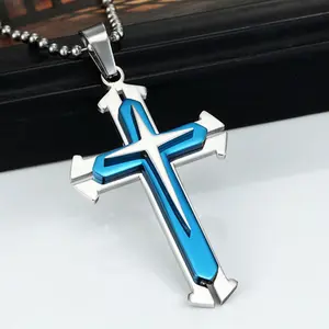 Cross Necklace - Stainless Steel Byzantine 3 Layer Necklace