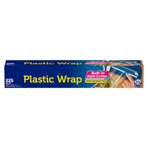 Quick Cut Plastic Wrap 225 Square Feet Disposable Cookware BPA Free Built-In Slide Cutter