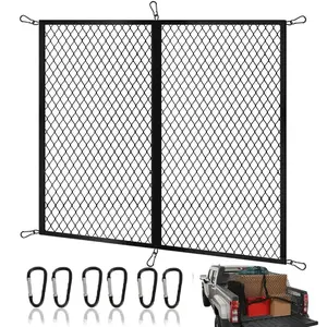 Cargo Net for Pickup Truck Bed, Stretchable 4'x4' , High Elastic Fine Mesh 1''x1'' with 6 Metal Carabiners Webbing Strap Webbing Rope Heavy Duty Nylon Adjustable Rope