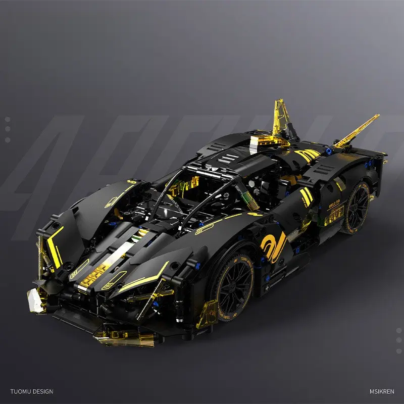 Remote Control Supercar Plastic Building Blocks Set, Black Sports Racing Car Model Assembly Kit, STEM Mechanical Brick Toy with Lights, DIY Collectibles for Teens Hobby Builders (Remote Control Hobby Gift), Diy Collectible Display Car Gift