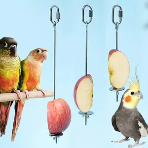 Stainless Steel Hanging Bird Feeder Fork - Durable Parrot and Small Bird Cage Accessory, Perfect for Fruit and Vegetable Snacks, Bird Cage Accessory