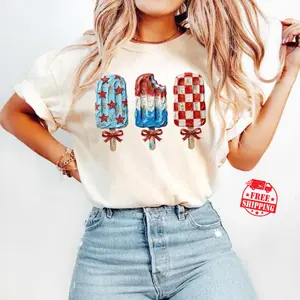 [Sale up to 50%] [Free Ship] Patriotic Popsicle T-Shirt 4th of July Sublimation Americana Shirt  Trendy Summer Tee  USA Stars  Memorial Day