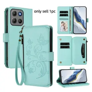 Flip Case For Motorola G77 G67 G57 G17 5G 4G Emboss Zipper Leather Wallet Crossbody Funda Moto G17 G57 G67 Power G77 Cover