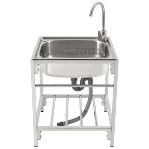CNCEST 23.6" Stainless Steel Single Basin Kitchen Commercial Sink with Stand, Home Simple Laundry Sink With Faucet