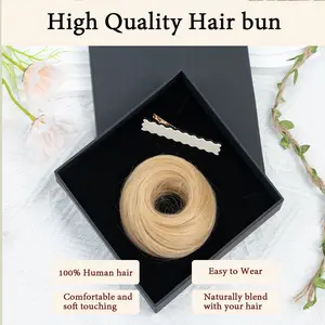 100% Human Hair Bun Extensions Messy Bun Hairpieces Chignon With Tassels Hair Natural Brown Hair Bun For Women