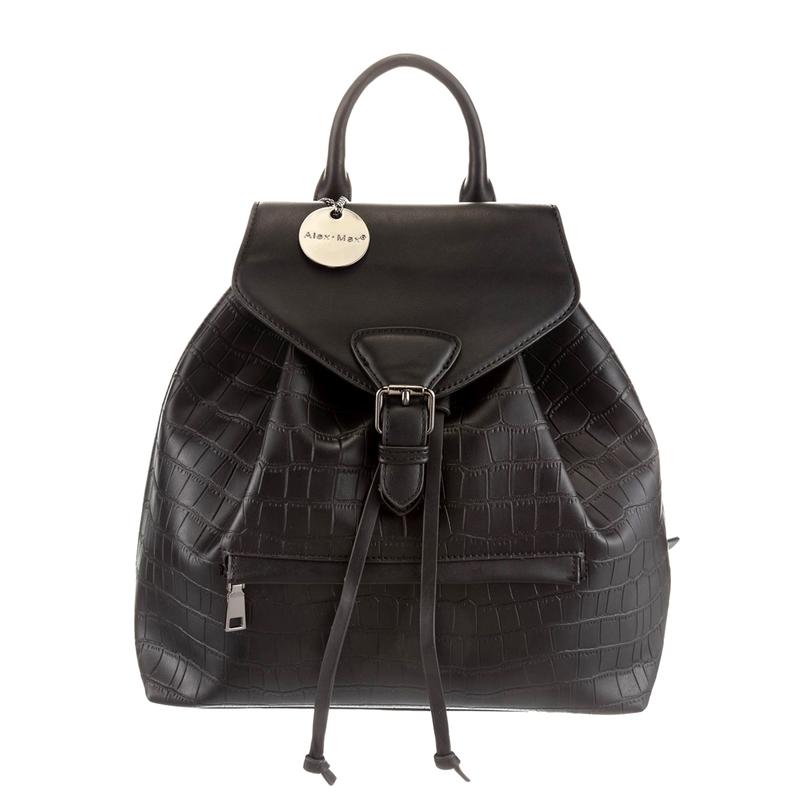 Alex Max Eliza Croco Embossed Vegan Leather Large Day Backpack, Black bratpack