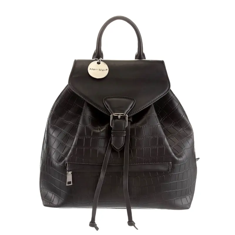 Alex Max Eliza Croco Embossed Vegan Leather Large Day Backpack, Black bratpack