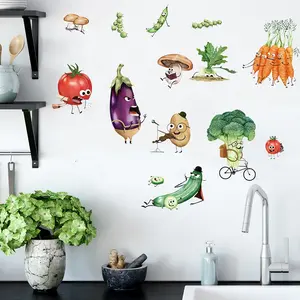 Cartoon Vegetable Kitchen Food Wall Sticker, Broccoli Tomato Potato Wall Sticker, Kitchen Restaurant Home Decor, Universal Flat Sticker