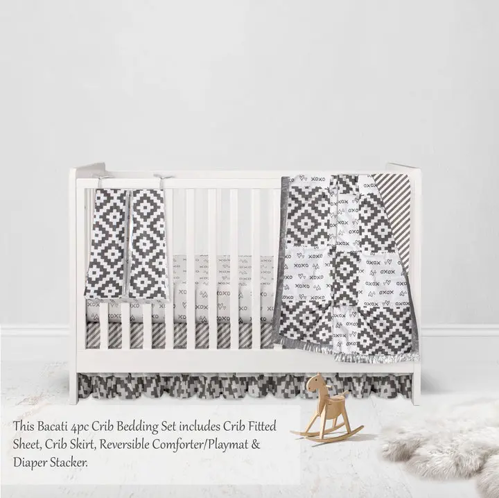 Bacati Love 4-Piece Crib Bedding Set - Gray/Silver